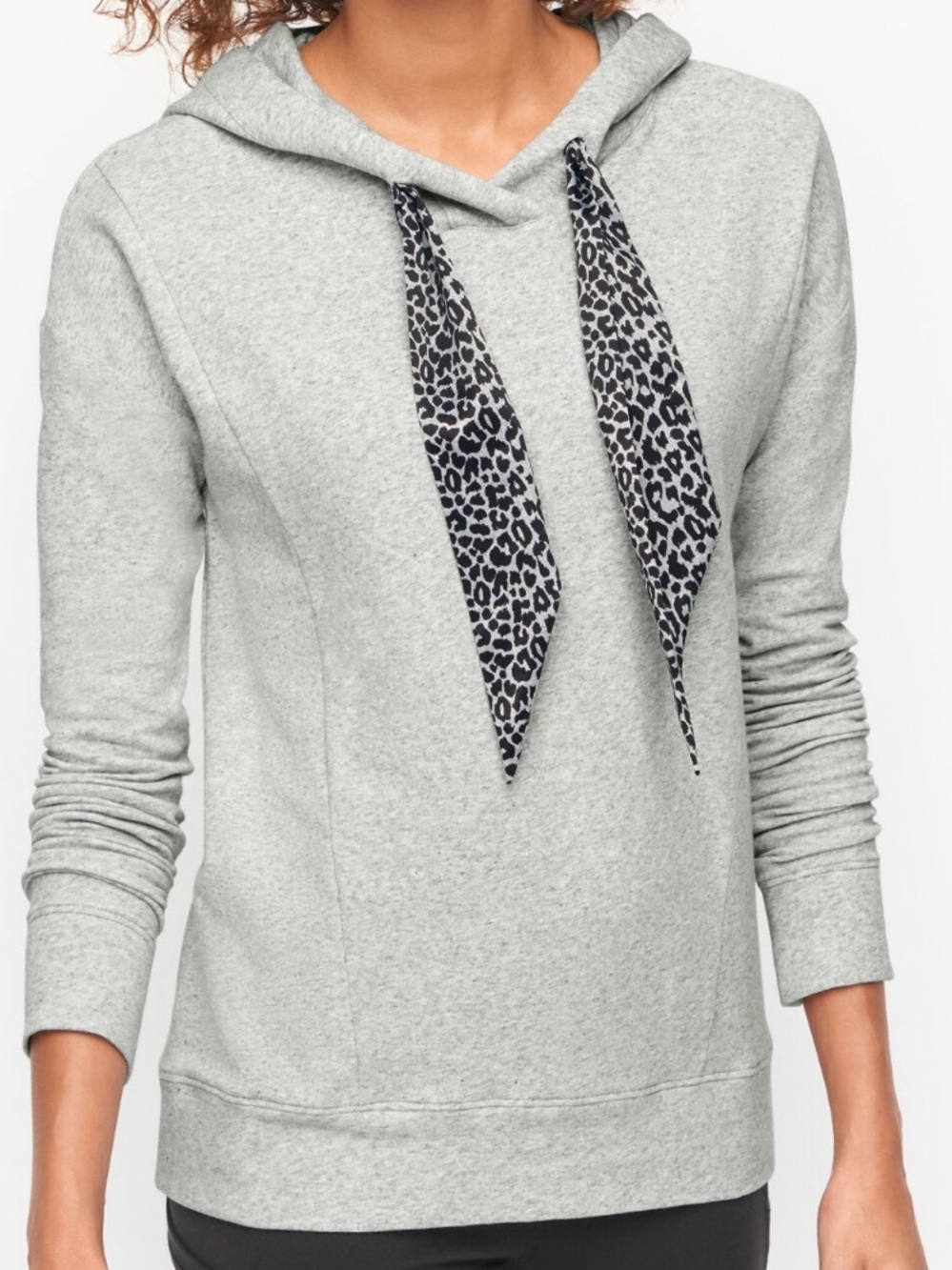 T by Talbots Women's Hooded Pullover with Leopard Tie